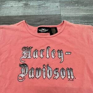 Vintage Harley Davidson Pink Rhinestone Women's M Spellout T-shirt‎ 2003 Y2K